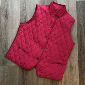 Talbots Hot Pink Quilted Snap Front Vest Womens L Pockets Wool Stretch Side